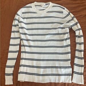 H&M basics white ribbed striped sweater XXL